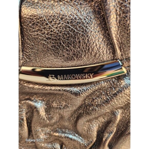 Metallic Silver B. Makowsky Genuine Leather Tote Shoulder Bag With Leopard Print - Picture 12 of 13